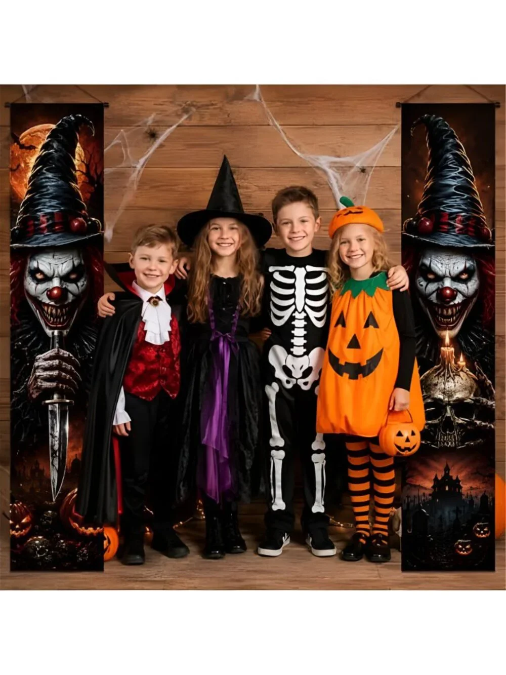 2PCS Halloween Porch Banner Decorations Scary Evil Clown Front Door Signs for